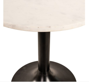 Round <b>Marble</b> Coffee <b>Table</b> Pedestal <b>Side</b> <b>Table</b> <b>White</b> Stone Black Metal Base Living Room - Product Image 4
