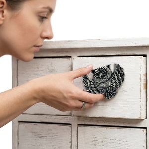 Modern Silver <b>Antique</b> Cast Iron Door Drawer Cabinet Knobs Owls Design for Kitchen Dresser Living Room Bedroom Bathroom <b>Wardrobe</b> - Product Image 4