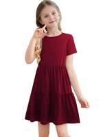 Robe élégante pour filles, style preppy à volants, col rond, manches courtes, coupe trapèze, longueur cheville, extensible, pour l'été et toutes les saisons