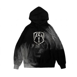 Sudadera con capucha de forro polar grueso con logo personalizado OEM para hombre, talla grande, negra, estilo vintage, teñido anudado, ajuste holgado, ropa para exteriores - Product Image 1