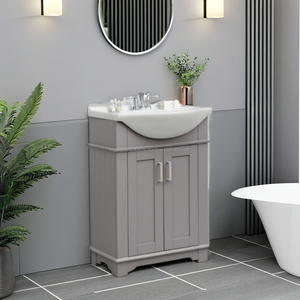 Meuble-lavabo moderne en bois massif à poser au sol avec vasque intégrée, 24 pouces, pour hôtel, garantie 1 an - Product Image 1