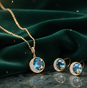 Conjunto de Collar y Pendientes de Topacio Azul Hidro y Circonita Cúbica de 10 mm, Plata de Ley 925, Chapado en Oro de 18K, Bonito Conjunto de Pendientes con Colgante, Regalo para Ella - Product Image 4