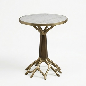 American Style Circular Mango Wood Round Base with <b>Marble</b> <b>TOP</b> <b>Side</b> <b>Table</b> For Home Living Decoration Furniture - Product Image 6