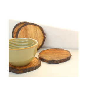 Posavasos de Madera Personalizados con Diseño de Corteza, Alfombrilla de Madera para Protección de Mesa, Diámetro de 10 cm, Posavasos de Madera, Mejores Precios - Product Image 1