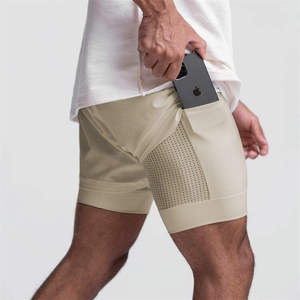 Boxer de sport décontracté 2-en-1 personnalisé en polyester imprimé, anti-plis, à compression, pour hommes, double couche, pour le jogging - Product Image 2