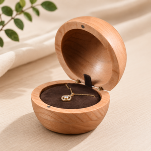 Premium Beech Wood Round Jewelry <b>Ring</b> <b>Storage</b> Box with Hinged Lid – Wooden <b>Ring</b> & Small Jewelry Organizer - Product Image 4