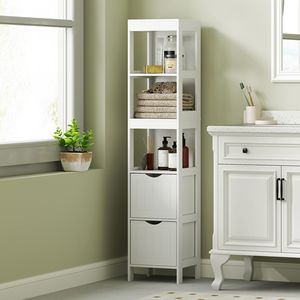 Mobiletto da Bagno Bianco Sottile Salvaspazio con 2 Cassetti e 3 Ripiani Aperti, Armadietto Stretto da Terra - Product Image 2
