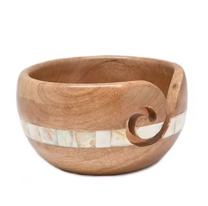 Cuenco redondo de madera con incrustaciones de nácar para hilo, soporte para tejer a mano y ganchillo, cuenco de madera duradero para hilo, accesorios sencillos para tejer. - Product Image 4