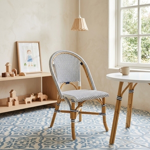 New Modern Minimalist Bistro Dining Chair Navy Blue and White Rattan Side Chair French Cafe Restaurant Seating Patio Outdoor - Product Image 3