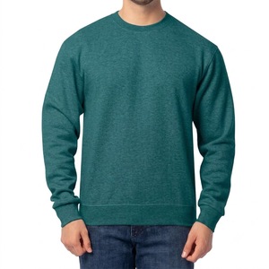 Sweat-shirt à col rond pour homme en molleton doux vert émeraude chiné, coupe classique, manches longues, décontracté, premium - Product Image 5