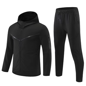 Chándal Deportivo con Capucha para Hombre, Color Negro, Cierre Completo, Transpirable, Secado Rápido, 100% Algodón, Cintura Elástica, Bolsillos Laterales, para Otoño - Product Image 1