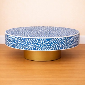 Mesa de Centro Redonda de Diseño Ecológico con Incrustaciones de Hueso, Hecha a Mano con Decoración de Muebles Modernos Multifuncionales - Product Image 1
