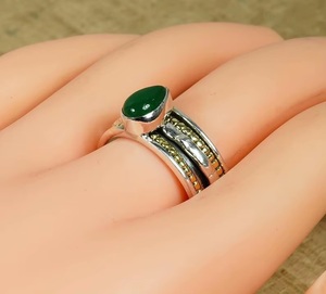 Handmade Green Onyx <b>Spinner</b> <b>Ring</b> 925 Sterling Silver Natural Gemstone Pear Shape Meditation Anxiety <b>Ring</b> Custom Silver Jewelry - Product Image 2
