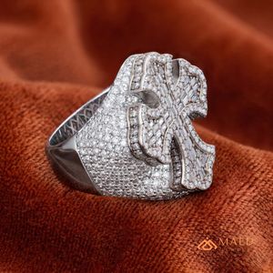 <b>Mens</b> Moissanite Cross Signet <b>Ring</b> Iced Out Hip Hop Engagement Statement <b>Ring</b> Baguette Round Cut Gold Plated <b>Silver</b> Luxury Gift - Product Image 2