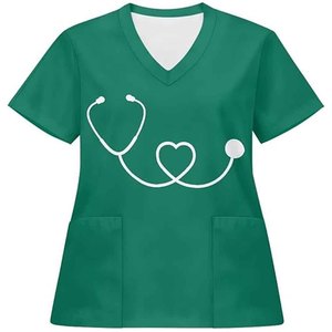 Unisex Teal <b>Scrub</b> <b>Top</b> Short Sleeve Woven Cotton Hospital Uniform Blouse with Needle Detection - Product Image 3