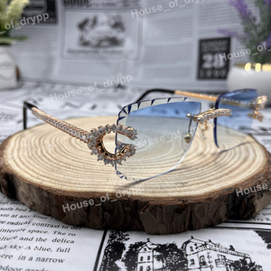 Rimless <b>Blue</b> Lens <b>Sunglasses</b> Round Cut Moissanite Diamond Iced Out Luxury Eyewear Mens Womens Hip Hop Designer Glasses Gift - Product Image 1