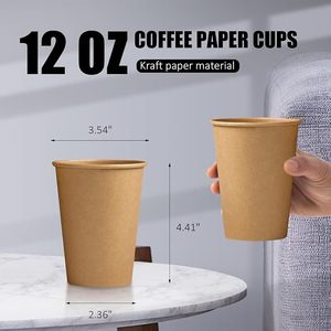 Gobelets en papier kraft jetables, écologiques, biodégradables et recyclables de 12 oz pour boissons chaudes, anti-fuite et résistants à la chaleur, pour les fêtes - Product Image 2