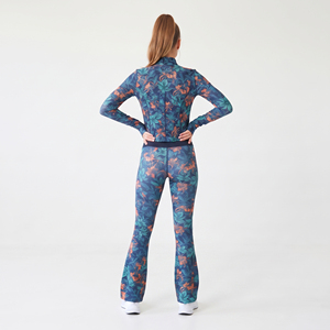 Women Floral Print Yoga Sports Bra <b>Flare</b> <b>Leggings</b> Full Length Sleeveless Racerback Crop Jacket 3 Piece Compression <b>Gym</b> Set - Product Image 4
