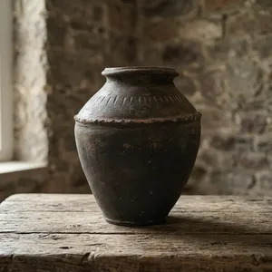 Vase en terre cuite vintage, pot en argile ancien fabriqué à la main, poterie rustique en terre cuite brûlée, poterie décorative - Product Image 4