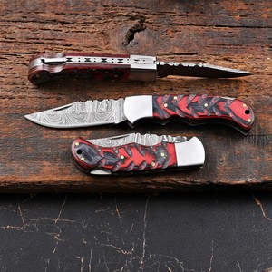 Hand Forged Damascus Steel <b>Folding</b> Blade <b>Knife</b> Pakka Wood Non Slip Handle Leather Sheath Pocket EDC Hunting Camping <b>Knife</b> - Product Image 2