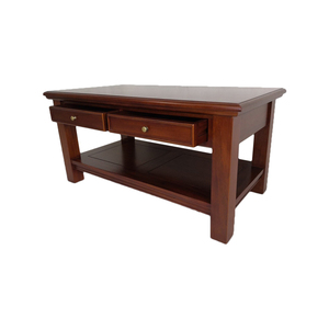 Table basse rectangulaire en bois massif rustique Java Furni Craft TA002 avec tiroirs et étagère ouverte pour salon - Product Image 3