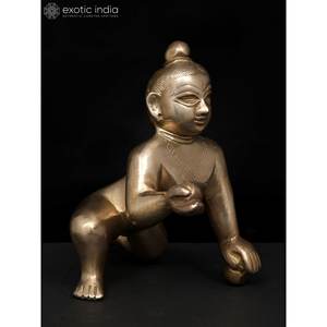 Petite statue en laiton Ladu Gopal de 5 pouces faite à la main pour la décoration intérieure, les cadeaux et la sculpture élégante du temple fabriqués en Inde - Product Image 3