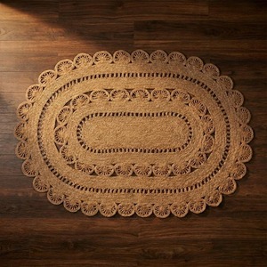 Oval Braided Jute Area <b>Rug</b> Medallion Pattern Handcrafted Bohemian Style <b>Flat</b> Pile Living Room Floor Mat - Product Image 6
