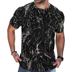 Camiseta de Manga Corta para Hombre, Estampado de Mármol Negro, Corte Regular, Cuello Redondo, Estampado Digital, Tejido Transpirable de Poliéster - Product Image 1