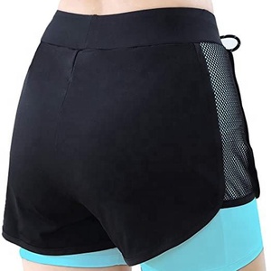 High Waist <b>Women's</b> Sporty <b>Skorts</b> With Pockets Quick Dry Knitted Spandex Polyester Shorts Black And Turquoise - Product Image 3