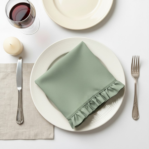 Servilletas de Mesa Color Verde Salvia con Volantes, Servilletas de Tela para Cena, para Hogar y Hotel, Suministro al por Mayor, Personalización Disponible, MOQ Bajo - Product Image 3