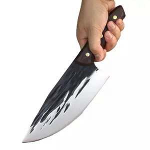 Cuchillo de carnicero de acero al carbono forjado a mano, cuchillo de carnicero con mango de madera para cocina, martillo de chef, 7 pulgadas