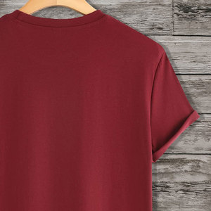 T-shirt en tricot à col rond pour homme, couleur bordeaux, manches courtes, coupe classique, couleur unie, style décontracté, t-shirt surdimensionné - Product Image 3