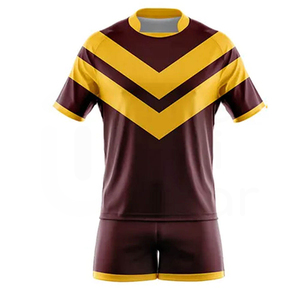 Men's Rugby Jersey Shorts Set Maroon Yellow V-Stripe Sublimated Moisture Wicking Regular Fit All Seasons Apparel - Product Image 4