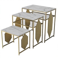 Ensemble de tables basses modernes et élégantes en or, avec plateau en marbre et tabourets latéraux à tiroirs, mobilier de maison à prix bas, directement pour mariages en Inde