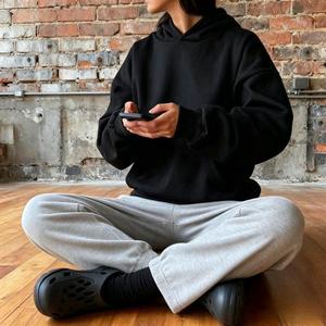 <b>Women's</b> Oversized Hooded <b>Sweatshirt</b> Solid Color Knitted Cotton Full Sleeve Autumn Wear Breathable Pockets Style - Product Image 6