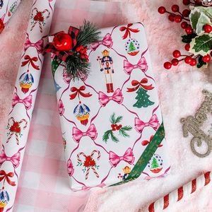 Rotolo di Carta da Regalo Natalizia 43 cm x 10 m, Design Schiaccianoci Bianco con Albero, Campana, Fiocco, Pavo, Bastoncino di Zucchero, Forniture Festive per le Feste - Product Image 2