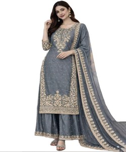 Most Attractive Cotton Georgette Embroidery Sequence Work <b>Top</b> Salwar Kameez Multi Color Washable <b>Wedding</b> Wear Wholesale Price - Product Image 1