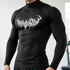 Camiseta de Compresión de Cuello Alto para Hombre, para BJJ, MMA, Surf, Gimnasio, Ropa Deportiva Elástica, Ropa de Entrenamiento de Artes Marciales - Product Image 1
