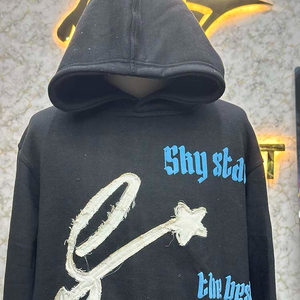 Professional High Quality OEM Services Zipper Distressed Hoodie Rhinestone Zip up <b>Jacket</b> Acid Wash Men <b>Fleece</b> Streetwear Hoodie - Product Image 2