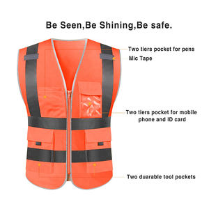 Gilet de chantier haute visibilité orange ANSI Classe 3 en polyester maillé avec fermeture à pression et poche frontale - Product Image 3