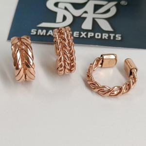 Interlocked Chain Design Copper <b>Magnetic</b> Therapy <b>Ring</b> Handmade Braided Artisan Antique Modern Adjustable Unisex Statement - Product Image 4