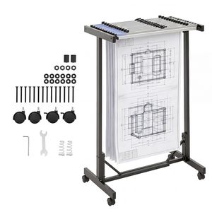 Étagère de rangement pour plans avec roulettes, support mobile réglable pour plans, lot de 12, pinces en aluminium de 30 pouces, présentoir de bureau - Product Image 1