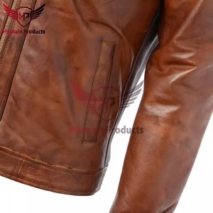 Chaqueta de Cuero Marrón Genuino para Hombre, Corte Ajustado, Estilo Motero, Cafe Racer, con Bolsillo con Solapa en el Pecho, Personalizada, Clásica, para Invierno - Product Image 4