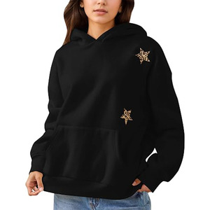 Leopard <b>Star</b> Graphic Hoodies Oversized Cheetah Embroidered Hoodie Y2k Streetwear Hooded Sweatshirts with Pocket - Product Image 1
