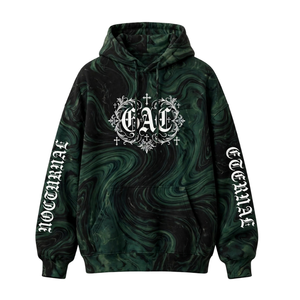 Sweat à capuche unisexe surdimensionné 100% polyester imprimé marbre vert, lettrage graphique gothique, manches longues, poche kangourou - Product Image 1