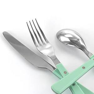 Ensemble de couverts en argent fini miroir avec poignée en résine verte pour salle à manger cuisine vaisselle cadeaux fêtes et usage quotidien d'Inde - Product Image 2