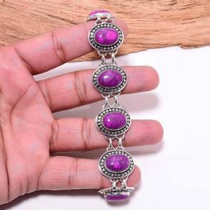Purple Turquoise Bracelet <b>Silver</b> Boho Statement Jewelry Handmade Gemstone Bracelet Vintage Style Gift For Her - Product Image 6