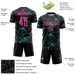 ชุดเสื้อฟุตบอลพิมพ์ลายด้วยความร้อน 100% โพลีเอสเตอร์ เป็นมิตรกับสิ่งแวดล้อม แห้งเร็ว ระบายอากาศได้ดี ชุดยูนิฟอร์มฟุตบอลแบบกำหนดเองสำหรับผู้ชาย - Product Image 3
