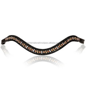 Diadema para caballo de cuero negro premium con forma de onda, incrustaciones de cristales multicolor pequeños, diadema Mega Bling para caballos - Product Image 4