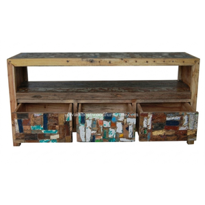 Sustainable Reclaimed Boat Wood TV <b>Cabinet</b> 3 Drawer Small Patchwork Style Solid Wood <b>Rustic</b> Recycled Timber For Stand TV - Product Image 5